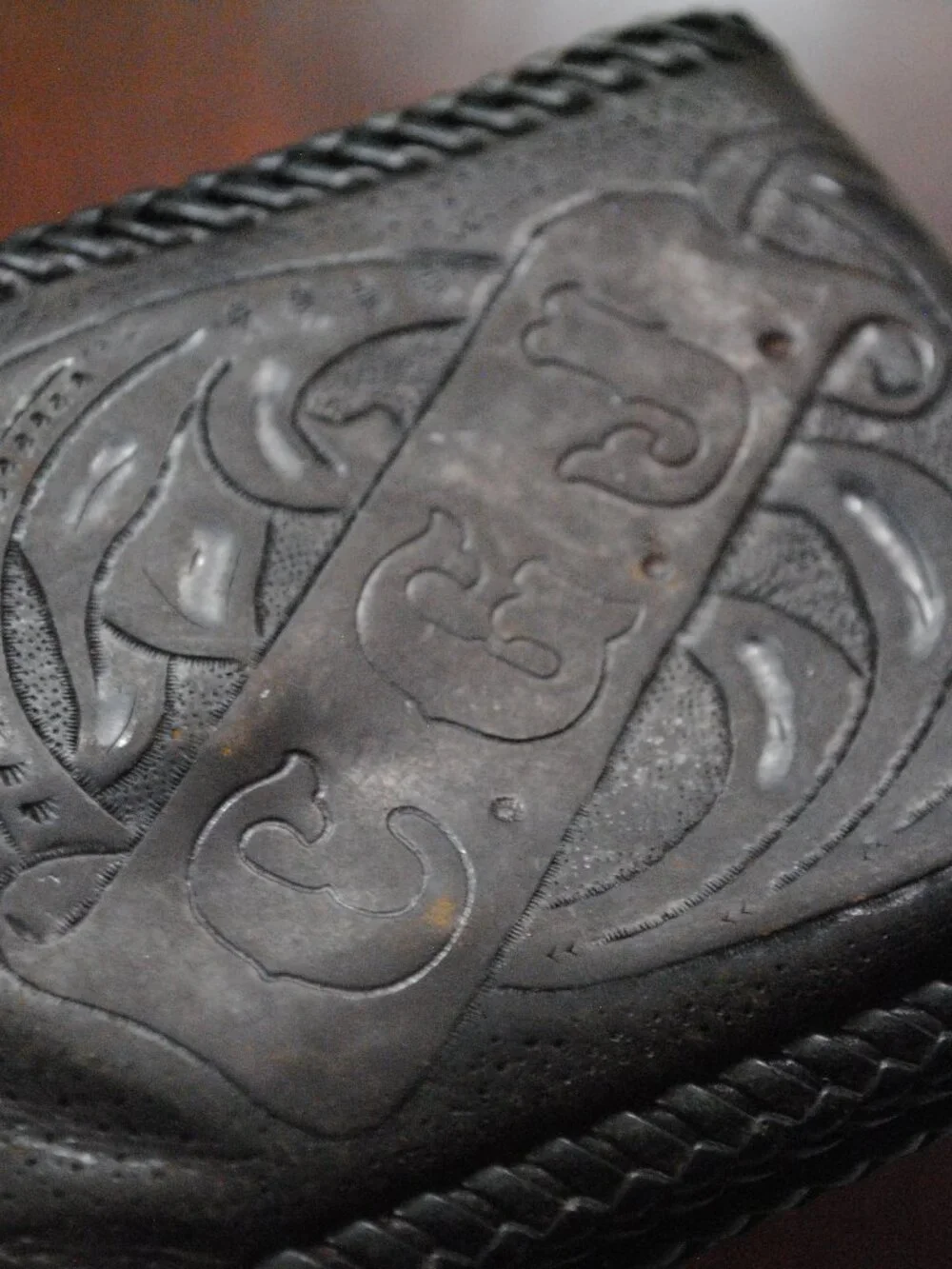 Vintage Handmade Men's Tooled Embossed Leather Bifold Wallet Western Monogrammed